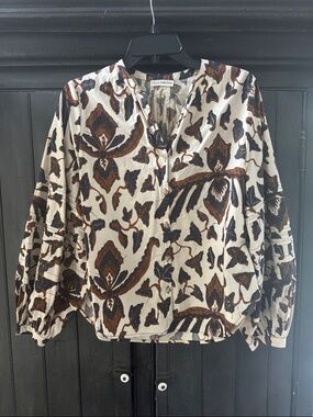 Ulla Johnson Cream Blouse with Brown and Navy Floral Motif